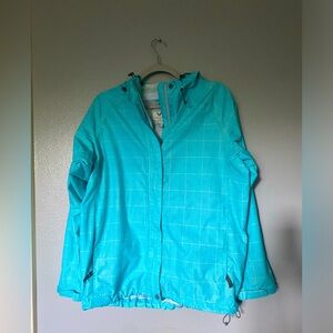 White Sierra Women's Packable Hooded Rain Jacket, Aqua, Size L Excellent Cond